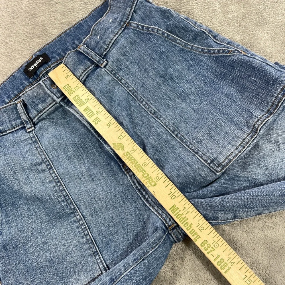 Express Jogger Jeans Womens 10 Medium Blue High Rise Snap Ankle Utility Patch